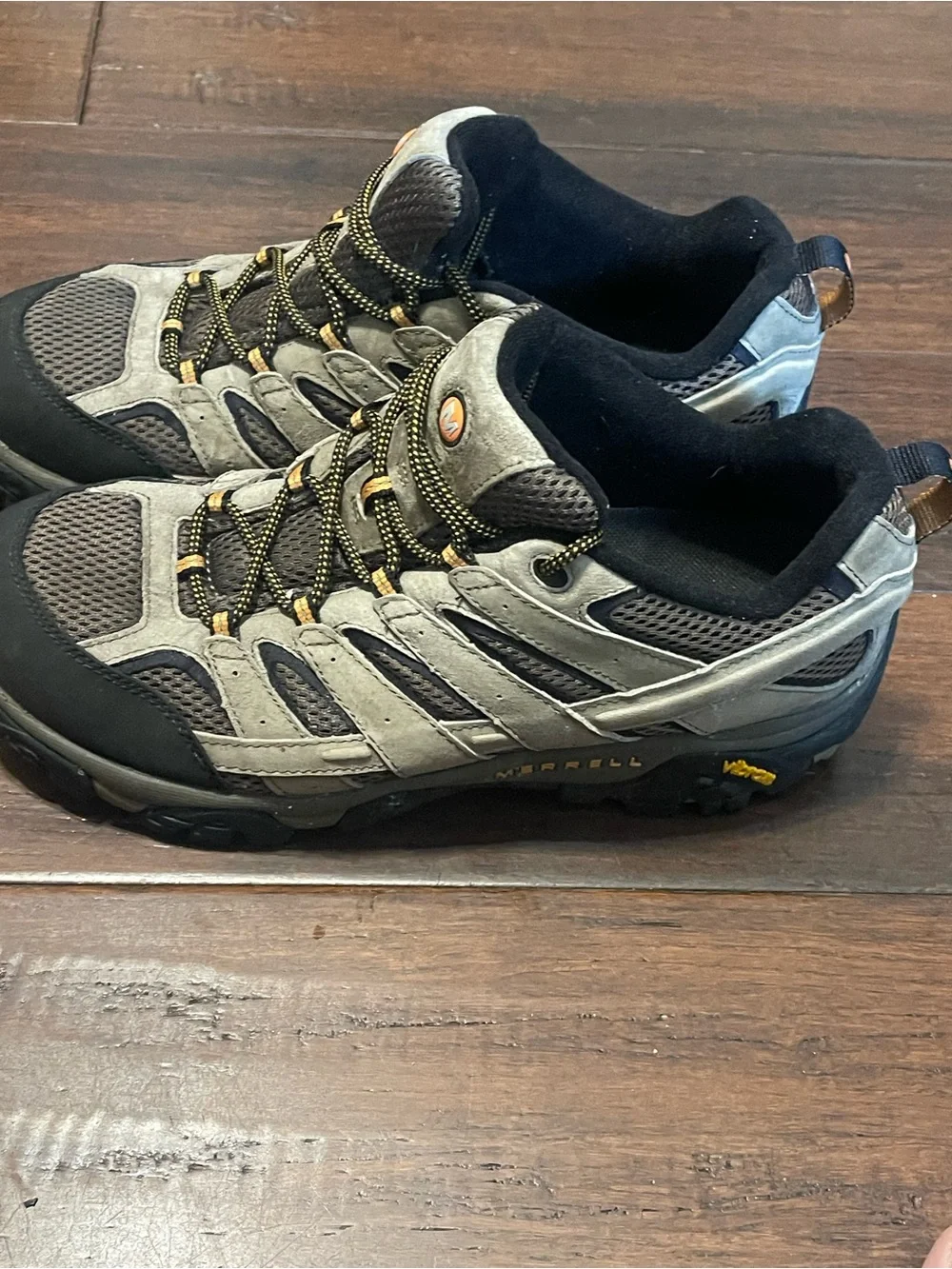 Merrell Men’s Gray and Black Hiking Boots with Tan Accents